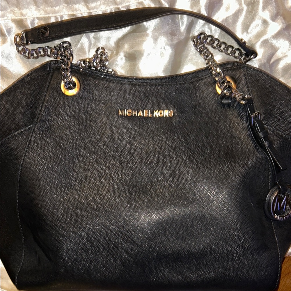 Michael Kors Black Shoulder Bag with Gold Accents
